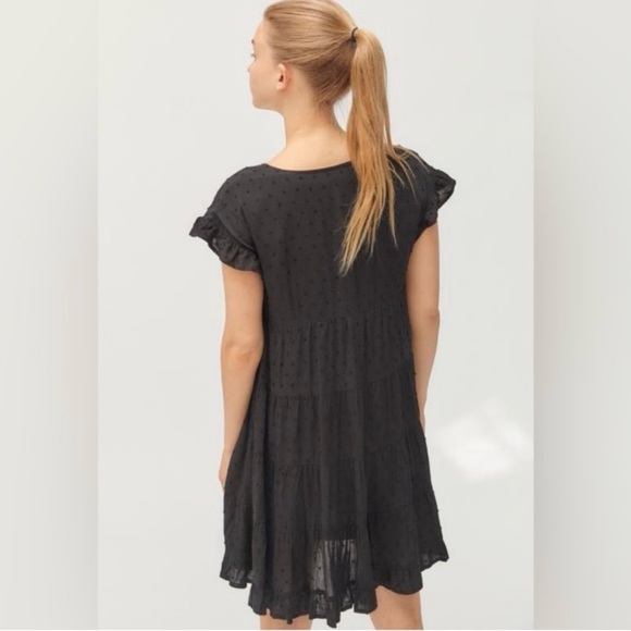 Urban Outfitters Black Ruffled Cap Sleeve Swiss Dot Lined Flowy Mini - Picture 2 of 12